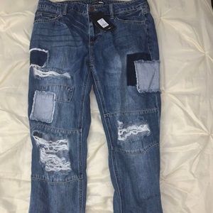 High Rise Patchwork Boyfriend Jeans